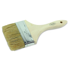 Four inch chip disposable brush with wood handle and pure bristles and hanging hole for use with fiberglass and resin.