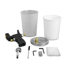 All pieces in gel coat gun kit including handle/sprayer, cups and top.