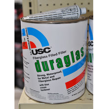 Duraglas fiberglass filled filler with BPO cream hardener for fiberglass repair.